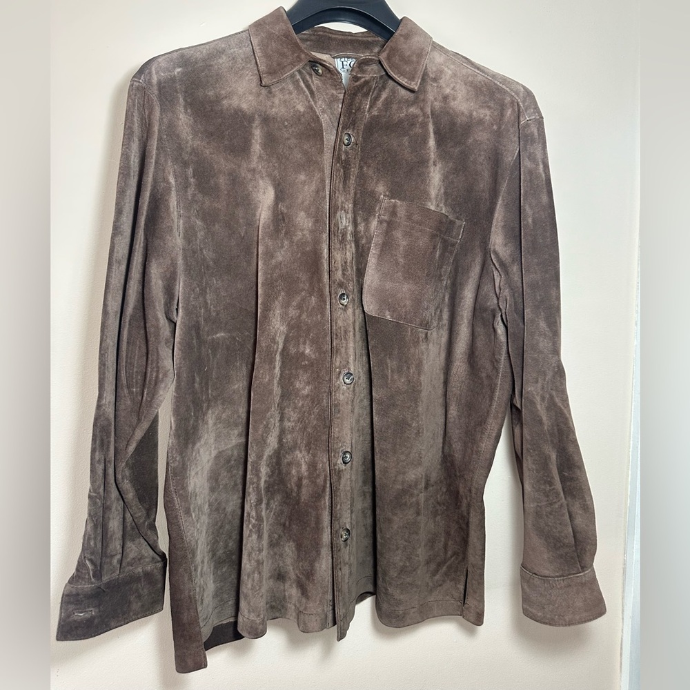 Vintage Field Gear Leather Suede Shirt Jacket Mens M Dark Brown Relaxed Pocket
